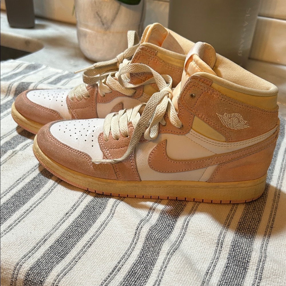 Girls Air Jordan High-Top Sneakers in Pink and White